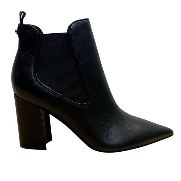 Marc Fisher Women’s Black Leather Pointed Toe Block Heel Ankle Booties Size 8M - Picture 1 of 11